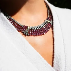Collier argent or jaune rubis diamants