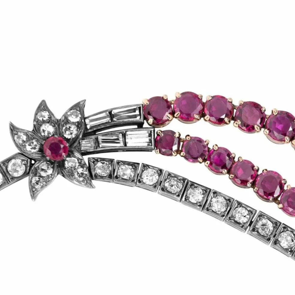 Collier argent or jaune rubis diamants