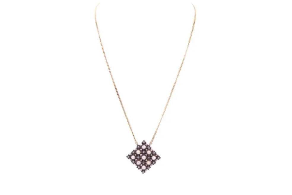 Collier Art Déco en or jaune, argent , perles et diamants