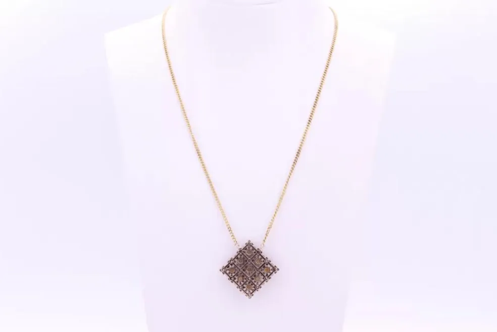 Collier Art Déco en or jaune, argent , perles et diamants