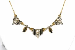 Collier Art Déco or jaune et blanc, perles et diamants taille rose