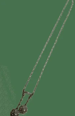 Collier art deco négligé or jaune 18k platine diamants perles