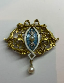 Collier Art Nouveau Diamants Email Perles