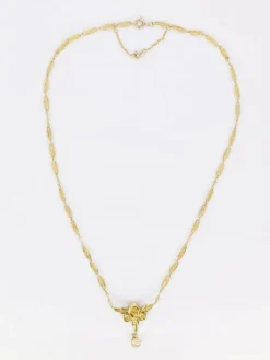 Collier Art Nouveau maille filigrane or jaune perles fines