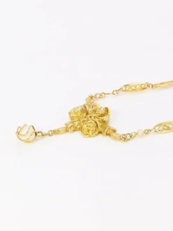 Collier Art Nouveau maille filigrane or jaune perles fines
