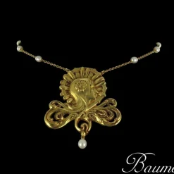 Collier Art nouveau motif femme et Perles