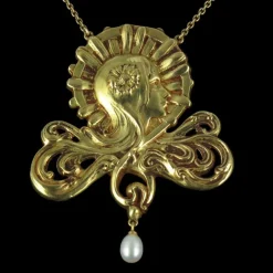 Collier Art nouveau motif femme et Perles