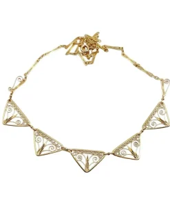 Collier Art Nouveau or jaune, motifs filigranés finement travaillés (circa 1910)