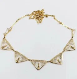 Collier Art Nouveau or jaune, motifs filigranés finement travaillés (circa 1910)