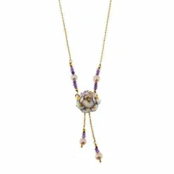 Collier avec fleur en émail, diamant, améthystes et perles