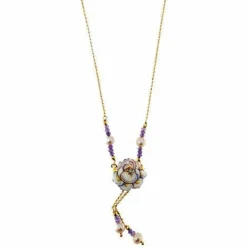 Collier avec fleur en émail, diamant, améthystes et perles