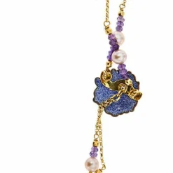 Collier avec fleur en émail, diamant, améthystes et perles