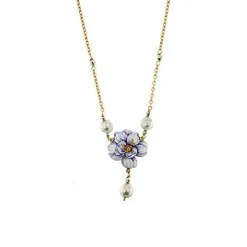 Collier avec fleur émaillée et perles