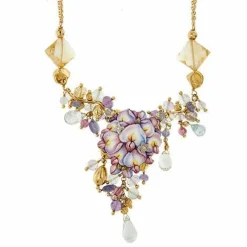 Collier avec fleur émaillée, diamants et pierres précieuses