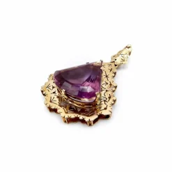 Collier avec pendentif en améthyste moderniste du milieu du siècle en or 14 carats