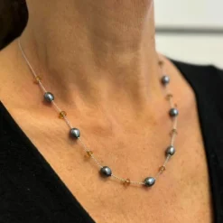 Collier avec perles et quartz citrine