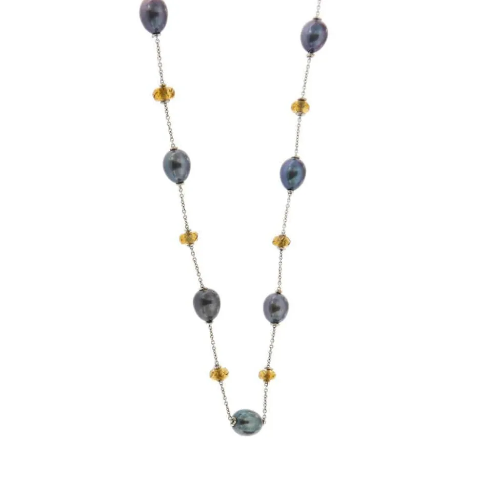 Collier avec perles et quartz citrine