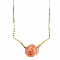 Collier avec rose corail et diamants