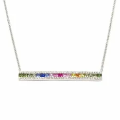Collier barrette saphirs multicolores diamants or blanc