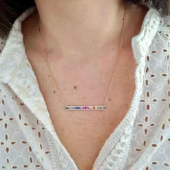 Collier barrette saphirs multi couleur diamants or rose