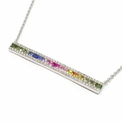 Collier barrette saphirs multicolores diamants or blanc