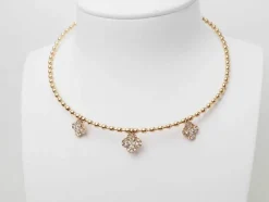Collier boules rigide et trèfles en or rose et diamants