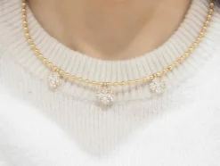 Collier boules rigide et trèfles en or rose et diamants