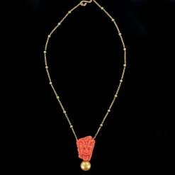 Collier camée corail, perle gold et perles d'or