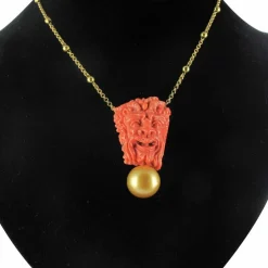 Collier camée corail, perle gold et perles d'or