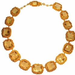 Collier cannetille or, pierres citrines