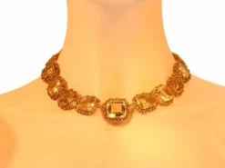 Collier cannetille or, pierres citrines