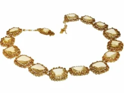 Collier cannetille or, pierres citrines