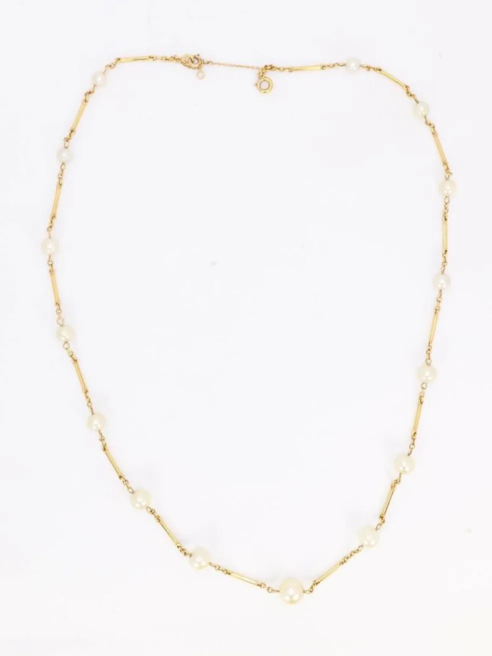 Collier chaine vintage batons or jaune perles