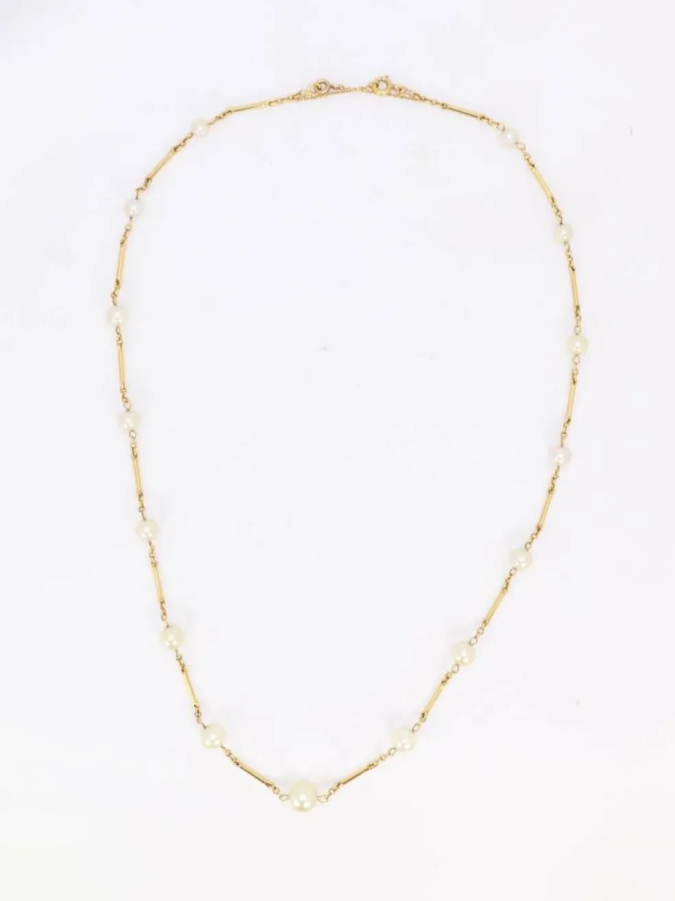 Collier chaine vintage batons or jaune perles
