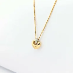 Collier coeur en or jaune et diamants