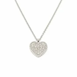 Collier Coeur pavage diamants or blanc