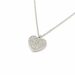 Collier Coeur pavage diamants or blanc
