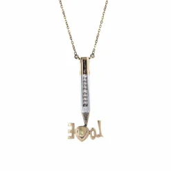 Collier crayon diamant Love des années 70, bijou vintage en or jaune 14 carats et jade