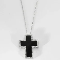 Collier Croix or blanc