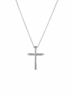 COLLIER "CROIX" OR BLANC & DIAMANTS