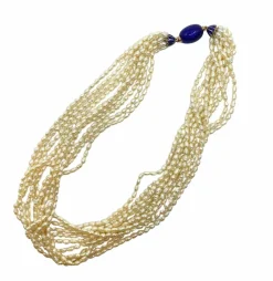 Collier de 10 rangs de perles de culture BIWA, fermoir en or 18 carats émaillé