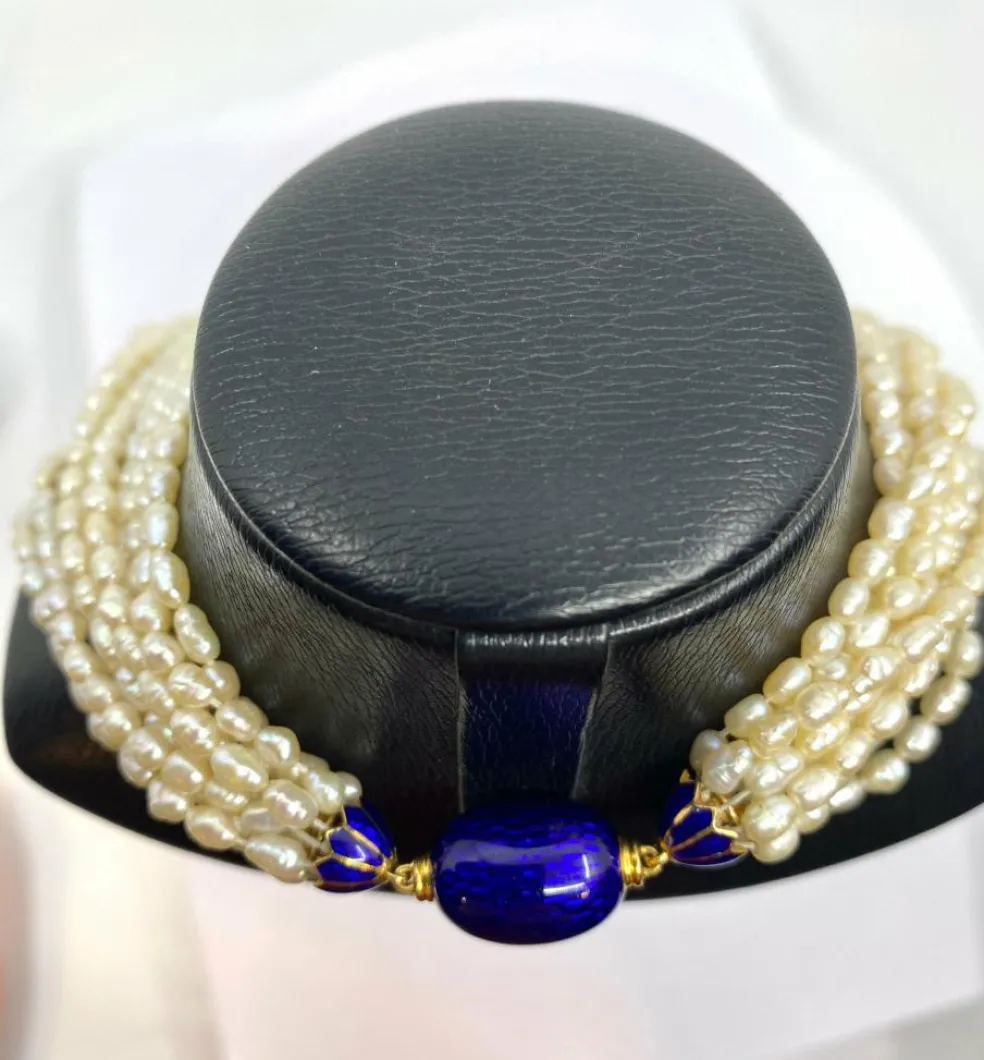 Collier de 10 rangs de perles de culture BIWA, fermoir en or 18 carats émaillé
