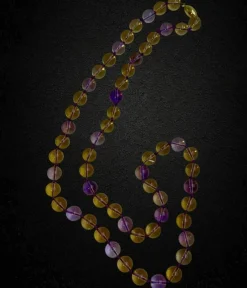 Collier de perles alternées en améthyste et en quartz citrine
