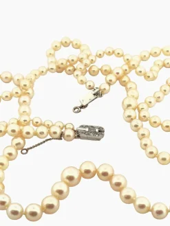 Collier de perles ancien double rang, fermoir or et diamants