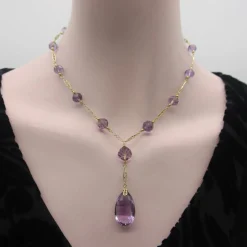Collier de perles d’améthyste rose en or édouardien