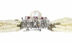Collier de perles, diamant, rubis