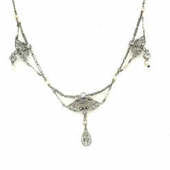 Collier de perles naturelles édouardiennes en diamants en platine