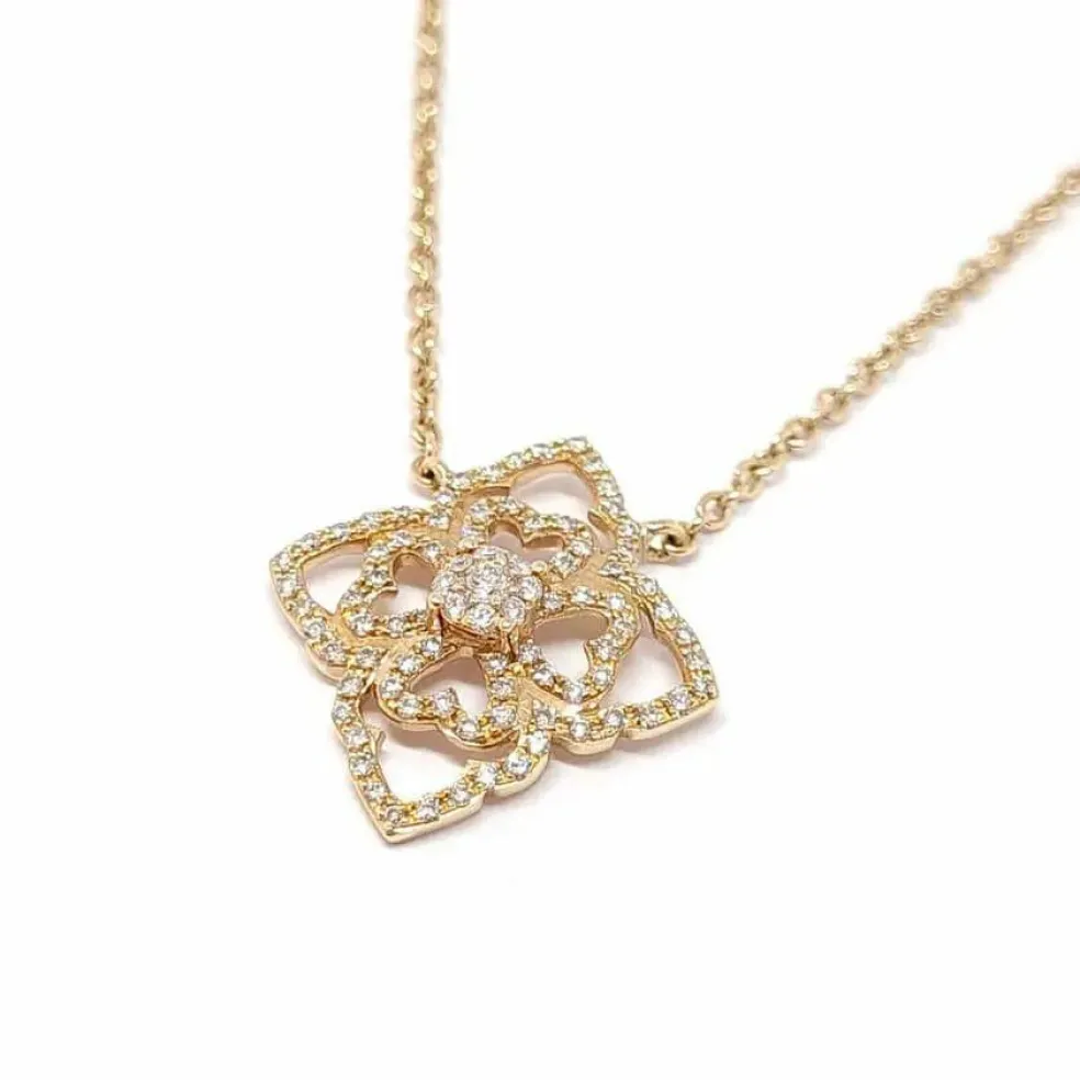 Collier dentelle diamants or rose