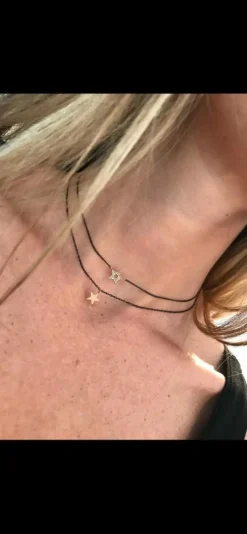 Collier Design Pendentif Étoile Diamant Or Noir