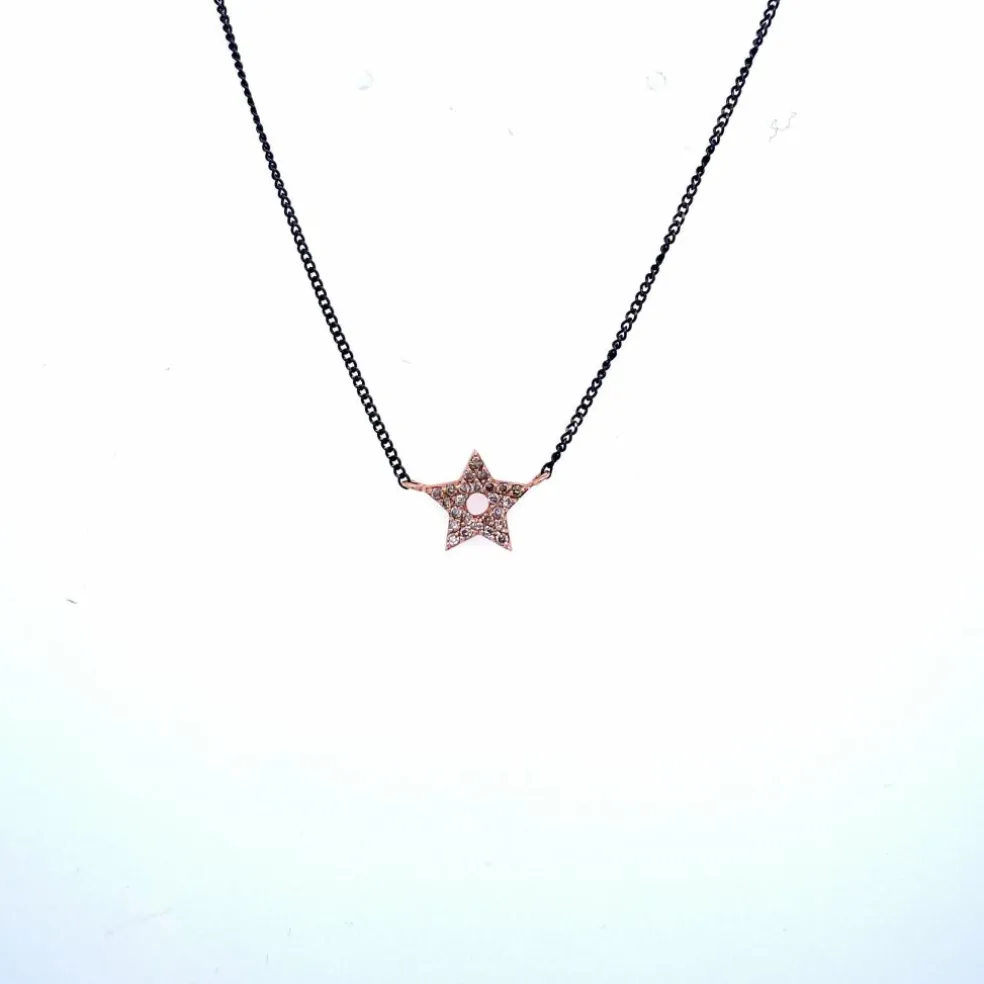 Collier Design Pendentif Étoile Diamant Or Noir
